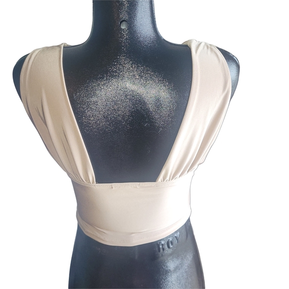 Misty Rose Cream Sleeveless V Neck Crop Top M - Picture 5 of 6
